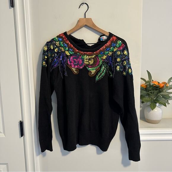 Vintage Lindsay Blake Black Sequin Sweater Medium - Picture 5 of 10